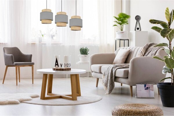 Závěsné svítidlo Boho, 3x jutové/šedé textilní stínítko