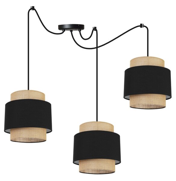Závěsné svítidlo Boho Spider, 3x jutové/černé textilní stínítko