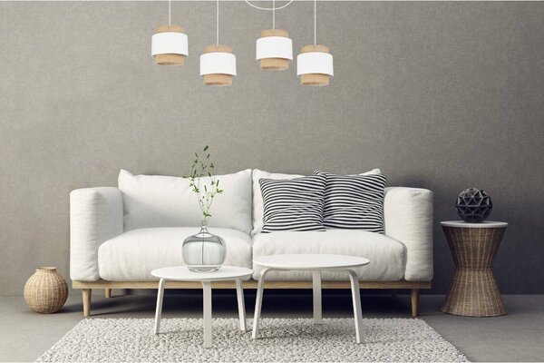Závěsné svítidlo Boho Spider, 4x jutové/bílé textilní stínítko