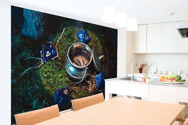DIMEX | Vliesová fototapeta Dračí doupě, lektvar MS-5-1280 | 375 x 250 cm| zelená, modrá, šedá