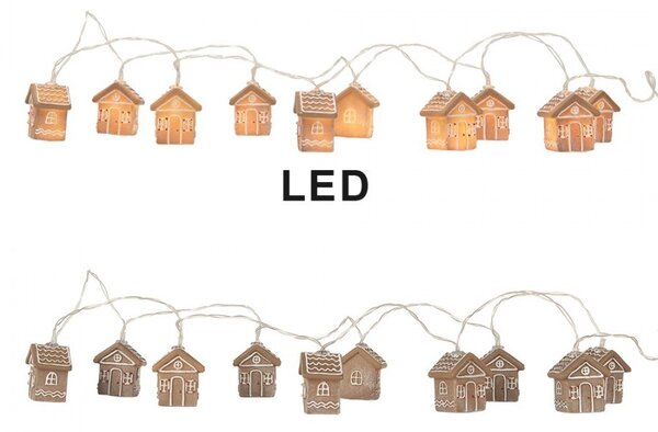 Vánoční LED řetěz s 10ti perníkovými chaloupkami - 150 cm / 2*AA - Clayre & Eef