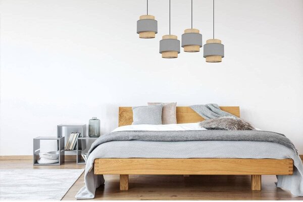 Závěsné svítidlo Boho, 4x jutové/šedé textilní stínítko
