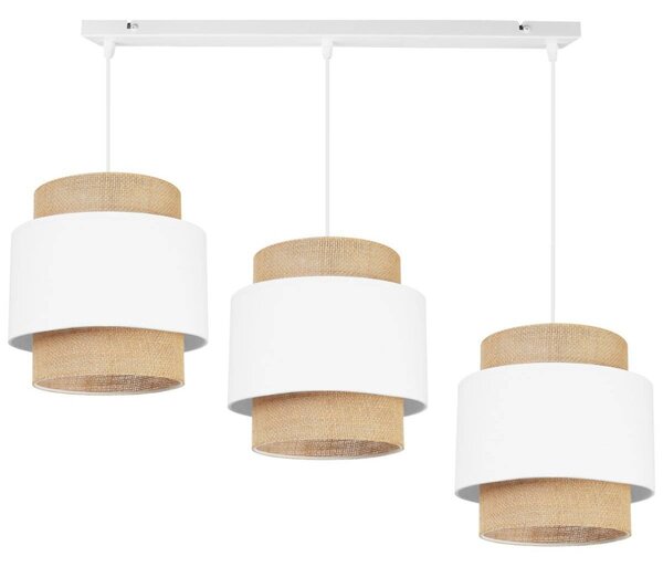 Závěsné svítidlo Boho, 3x jutové/bílé textilní stínítko