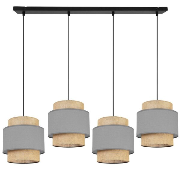 Závěsné svítidlo Boho, 4x jutové/šedé textilní stínítko
