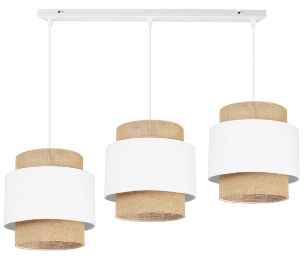 Závěsné svítidlo Boho, 3x jutové/bílé textilní stínítko