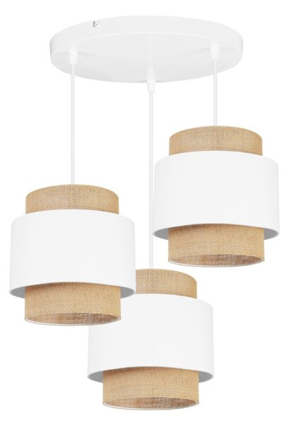 Závěsné svítidlo Boho, 3x jutové/bílé textilní stínítko, o