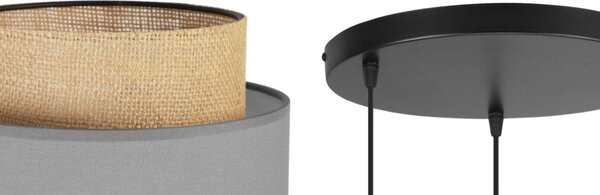 Závěsné svítidlo Boho, 3x jutové/šedé textilní stínítko, o