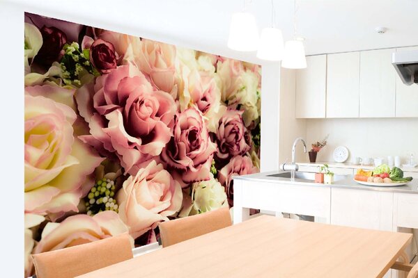 DIMEX | Vliesová fototapeta Starorůžové květiny MS-5-1286 | 375 x 250 cm| bílá, krémová, růžová