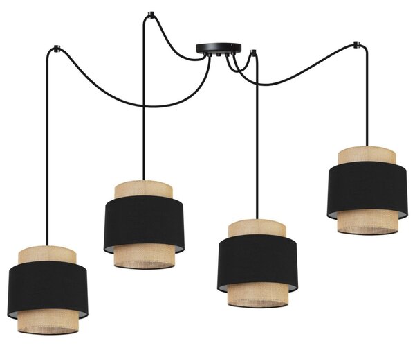 Závěsné svítidlo Boho Spider, 4x jutové/černé textilní stínítko