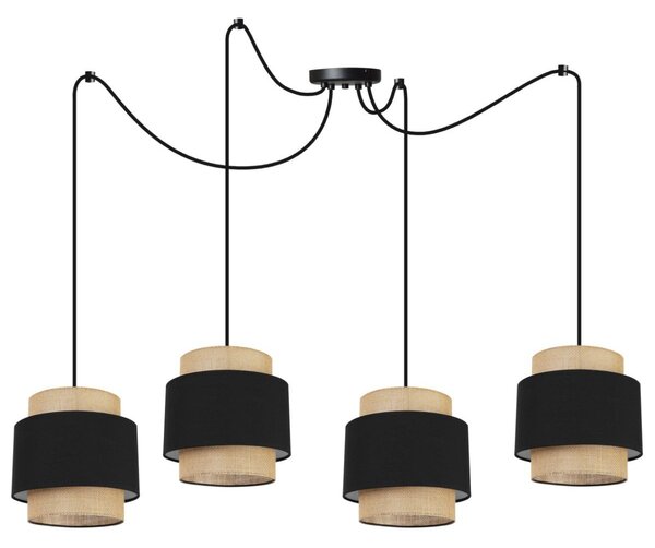 Závěsné svítidlo Boho Spider, 4x jutové/černé textilní stínítko
