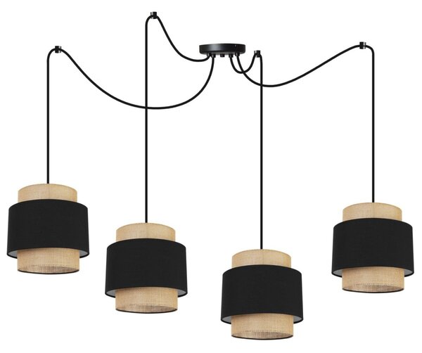 Závěsné svítidlo Boho Spider, 4x jutové/černé textilní stínítko