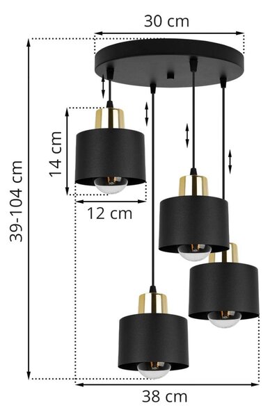 Závěsné svítidlo Panta, 4x černé kovové stínítko, o, g