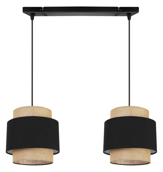 Závěsné svítidlo Boho, 2x jutové/černé textilní stínítko