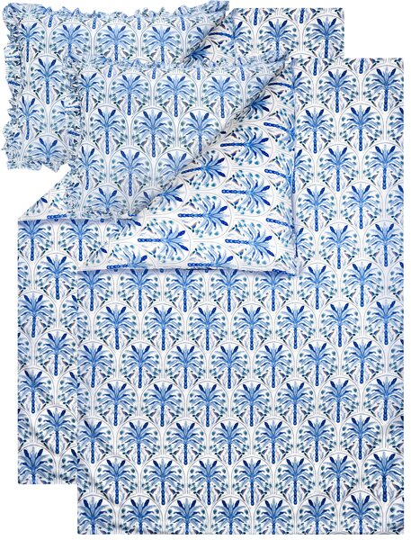 Livarno® Sada ložního povlečení z mikrovláknitého saténu, 140 x 200 cm, 70 x 90 cm, 2dílná, palmy (800013808)