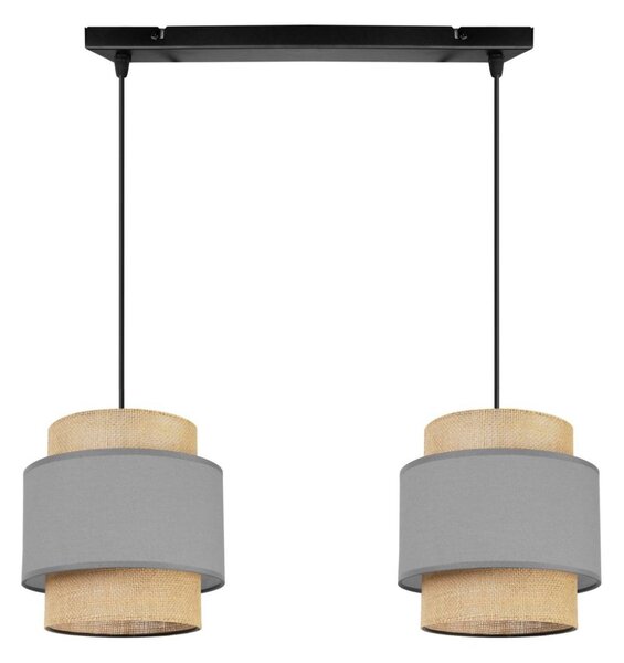 Závěsné svítidlo Boho, 2x jutové/šedé textilní stínítko