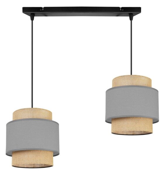 Závěsné svítidlo Boho, 2x jutové/šedé textilní stínítko