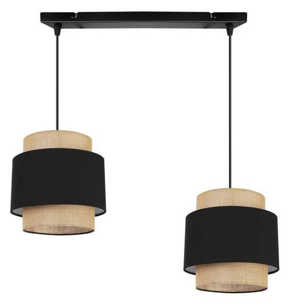 Závěsné svítidlo Boho, 2x jutové/černé textilní stínítko