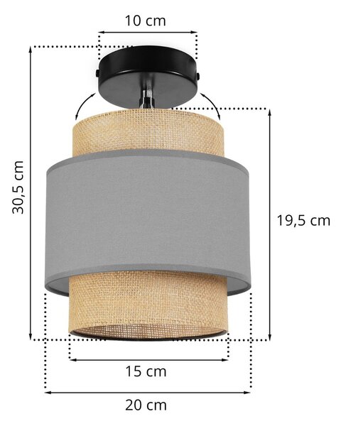 Bodové svítidlo Boho, 1x jutové/šedé textilní stínítko, (možnost polohování)