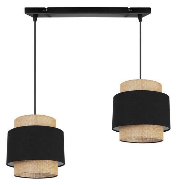 Závěsné svítidlo Boho, 2x jutové/černé textilní stínítko