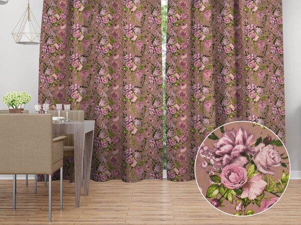 Biante Bavlněný závěs Sandra SA-554 Růže a hortenzie na hnědém 140x140 cm