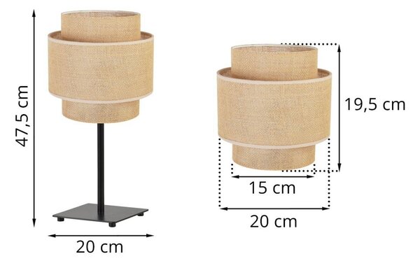 Stolní lampa Boho, 1x jutové stínítko, (výběr ze 2 barev konstrukce)