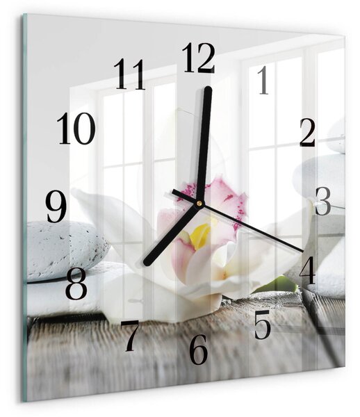 Skleněné hodiny na stěnu Orchidej zskc-30x30-00181035