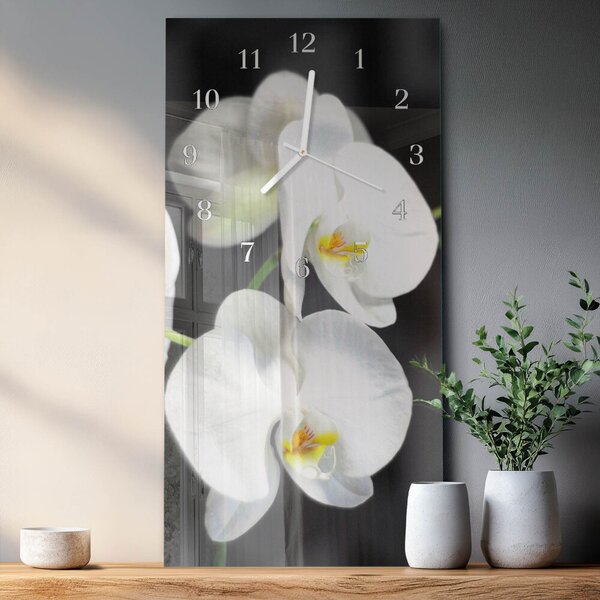 Skleněné hodiny vertikální Orchidej zsppb-30x60-00079101