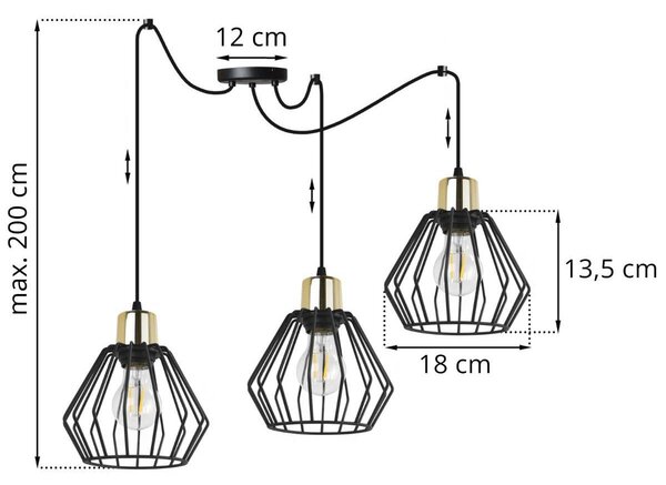 Závěsné svítidlo Nuvola Spider 5, 3x černé drátěné stínítko, g