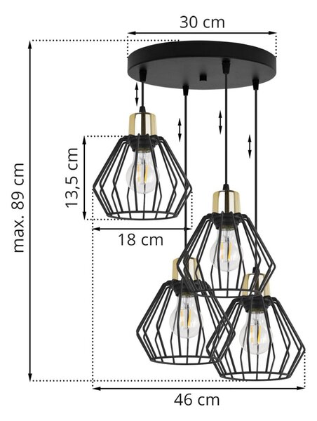Závěsné svítidlo Nuvola 5, 4x černé drátěné stínítko, o, g