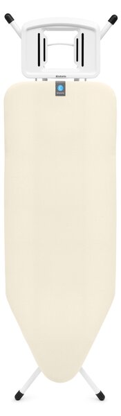 Brabantia žehlicí prkno C, 124x45cm, pevná odkládací plocha pro žehličky, bílý rám 22mm, Ecru