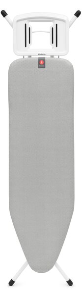 Brabantia žehlicí prkno B, 124x38cm, pevná odkládací plocha pro žehličky, bílý rám 22mm, Metallised