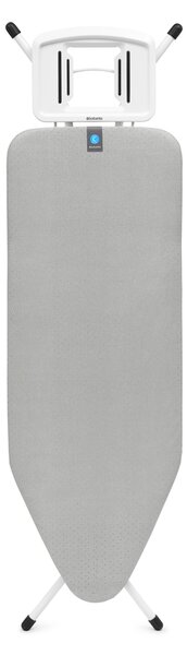 Brabantia žehlicí prkno C, 124x45cm, pevná odkládací plocha pro žehličky, bílý rám 22mm, Metallised