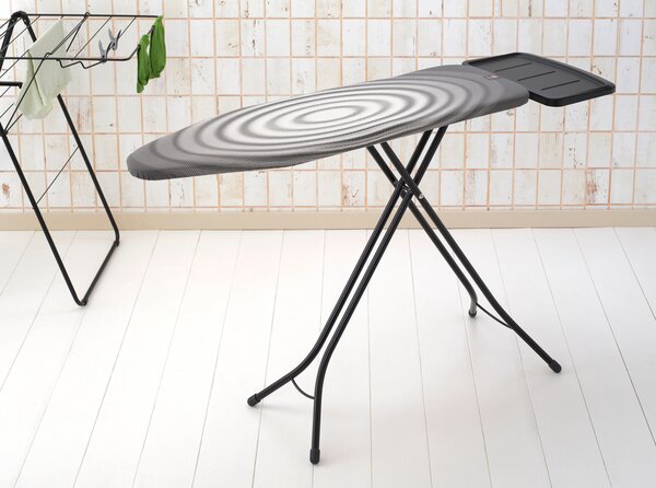 Brabantia žehlicí prkno B, 124x38cm, Pevný držák pro parní jednotku, černý rám 22mm, Titan Oval