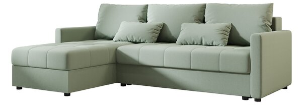 Rozkládací oboustranná sedací souprava do L VENORIA 220x143 cm, světle zelená + 2 polštářky ZDARMA