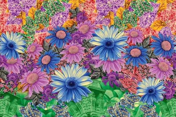 DIMEX | Vliesová fototapeta Květinový vzor MS-5-1390 | 375 x 250 cm| zelená, modrá, růžová