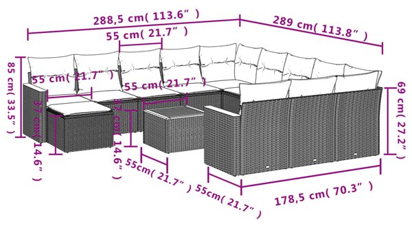 13dílná zahradní sedací souprava s poduškami šedá polyratan