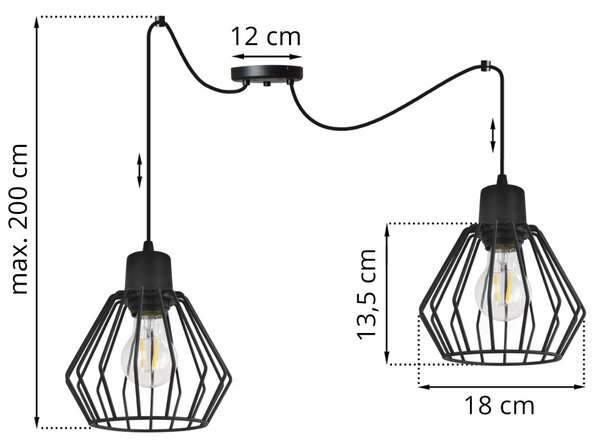 Závěsné svítidlo Nuvola Spider 2, 2x černé drátěné stínítko