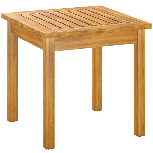 Outsunny čtvercový příruční stolek 48 × 48 × 46 cm, odolný akáciový zahradní stolek s latkovou deskou a nastavitelnými nožkami, unese 30 kg | Aosom