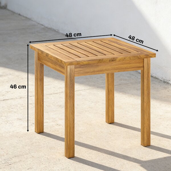 Outsunny čtvercový příruční stolek 48 × 48 × 46 cm, odolný akáciový zahradní stolek s latkovou deskou a nastavitelnými nožkami, unese 30 kg | Aosom