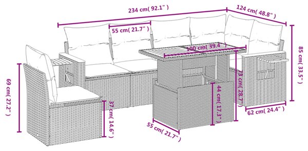 7dílná zahradní sedací souprava s poduškami černá polyratan 3273541