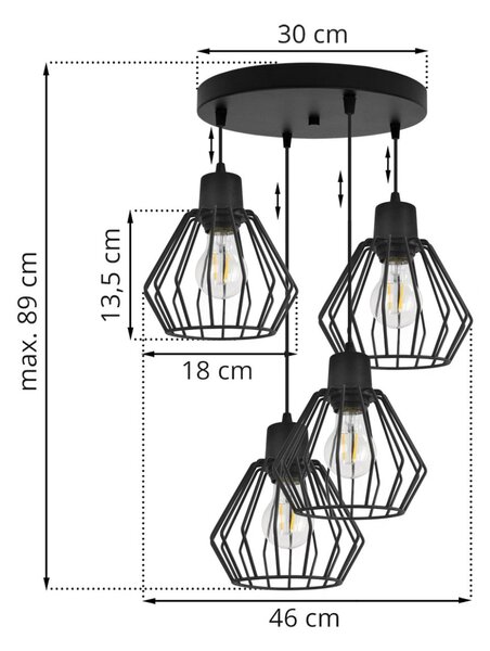 Závěsné svítidlo Nuvola 2, 4x černé drátěné stínítko