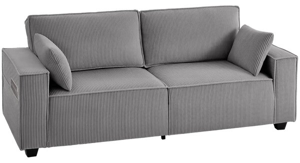 HOMCOM 3místná pohovka, šířka 218 cm, široké područky, 2 polštáře, pohodlná manšestrová pohovka, polstrovaná — Aosom