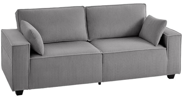 HOMCOM 3místná pohovka, šířka 218 cm, široké područky, 2 polštáře, pohodlná manšestrová pohovka, polstrovaná — Aosom