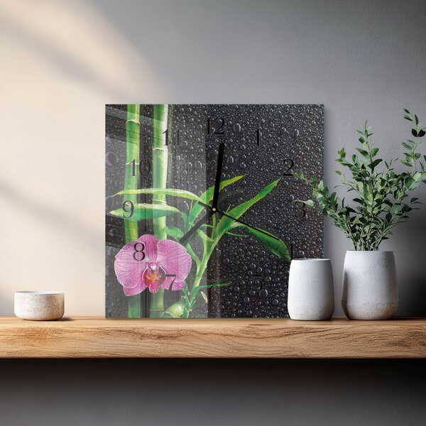 Skleněné hodiny na stěnu Bambusové lázně zskc-30x30-00177396