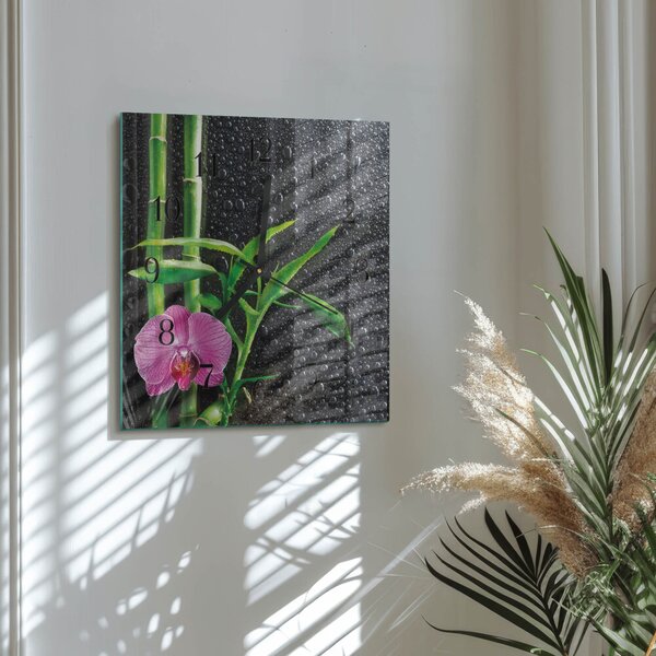 Skleněné hodiny na stěnu Bambusové lázně zskc-30x30-00177396