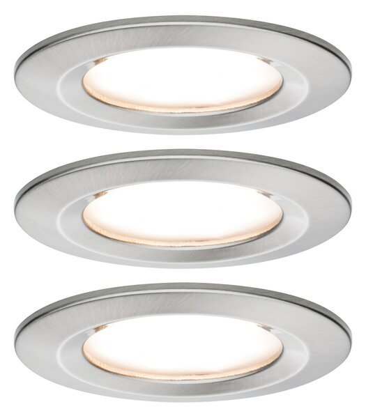 Paulmann 93873 Premium LED Slim Coin Satin, zápustná bodovka 3x6,8W LED 2700K stmívatelná, kartáčovaný kov, prům. 7,8cm, IP44
