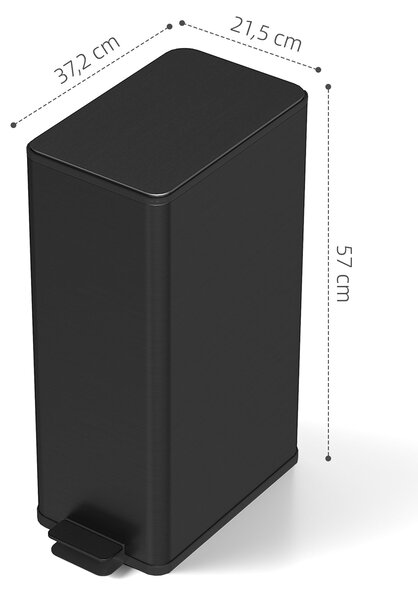 HOMCOM odpadkový koš 20 l s pedálem a měkkým dovíráním — nerezová ocel, černý, 21,5 x 37,2 x 57 cm | Aosom