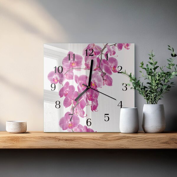 Skleněné hodiny na stěnu Orchidej zskc-30x30-00176856