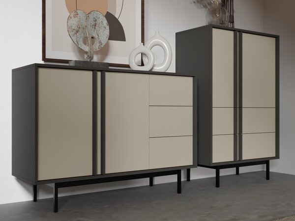 Komoda Alsento 5 (antracit + světle béžová). Akce -12%