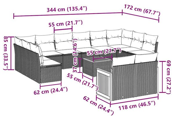 13dílný zahradní sedací souprava s poduškami černý polyratan